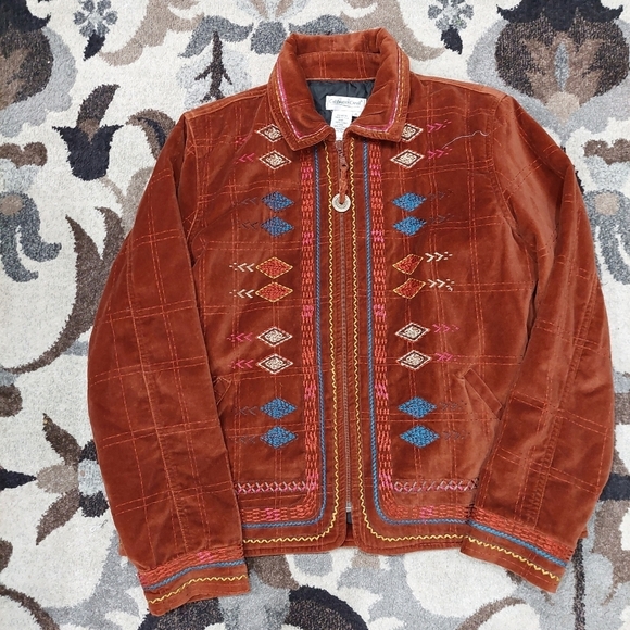 Coldwater Creek Tribal Embroidered Jacket Hippie Boho Sz Petite L - Picture 6 of 9